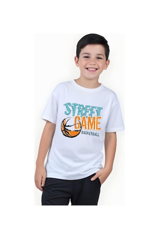 Panios Kids Street Baskılı Erkek Çocuk Yuvarlak Yaka Kısa Kollu T-shirt Beyaz