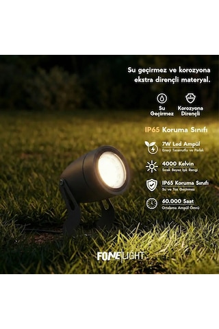 FoneLight Egitera 33 cm LED Kazıklı Çim Armatürü Spot Antrasit Alüminyum IP65 Bahçe Peyzaj Aydınlatması 7W