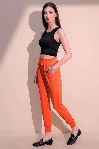 Kadın Oranj Rahat Dokulu Kumaş Cepli Beli Lastikli Paça Jogger Spor Pantolon Oranj