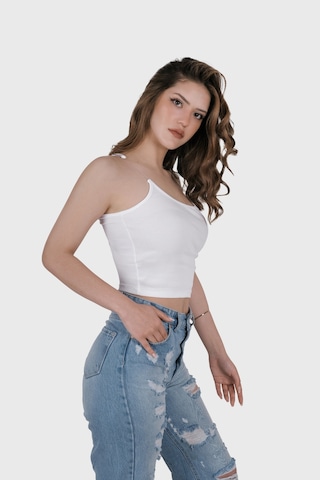 Simala Kadın Şeffaf Askılı Beyaz Kaşkorse Yazlık Şık Body Crop Beyaz