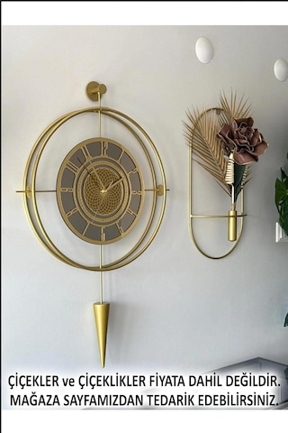 Metaquartz Aksesuar Bronz Aynalı - Lavinya Premium Gold - Büyük Boy 50x85cm , Modern Metal Mobilya Duvar Saati Go Çok Renkli