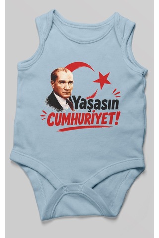 Morivokids Yaşasın Cumhuriyet Sıfır Kol Bebek Body %100 Pamuk Bebe Mavisi