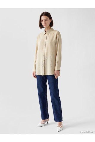 Lcw Modest Bej Oversize Modal Karışımlı Kadın Gömlek Tunik
