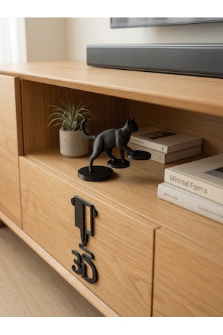 Minimalist Yürüyen Siyah Kedi Figürü - Tv Ünitesi, Kitaplık Ve Konsol Dekorasyonu