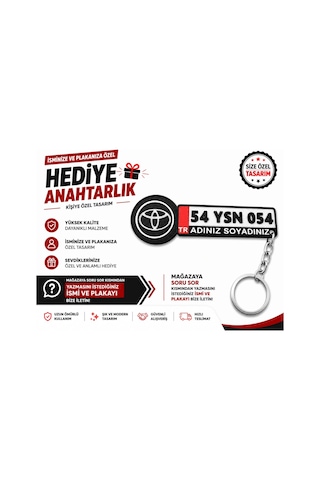 Toyota Logolu Ve Plakalı Anahtarlık , Kişiye Özel - Hediyelik Toyota Araç Plaka Anahtarlık - Plakalı