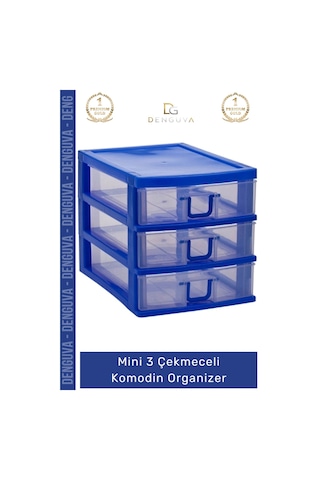 Çekmece Masa Üstü Ofis Makyaj Takı Şeffaf Plastik Masaüstü Mini 3 Çekmeceli Komodin Organizer - 1 A Çok Renkli