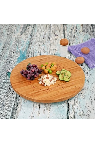 Lexroo 35cm Döner Mekanizmalı Kalın Bambu Yuvarlak Pizza Ve Sunum Tepsisi Çok Renkli