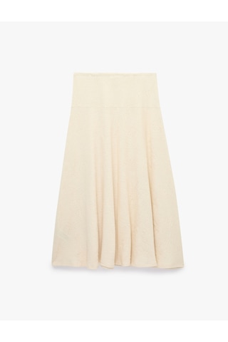 Koton Pileli Floral Dokulu Midi Kloş Midi Etek Ekru 7wak10081ek