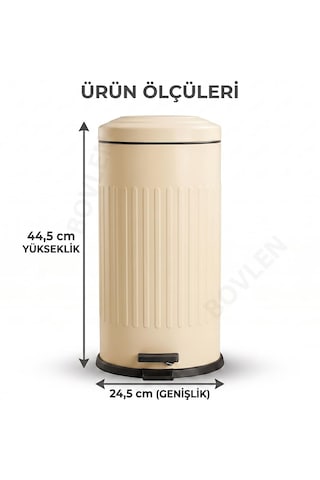 16 Litre Vintage Metal Çıkarılabilir Kovalı Çöp Kovası Krem