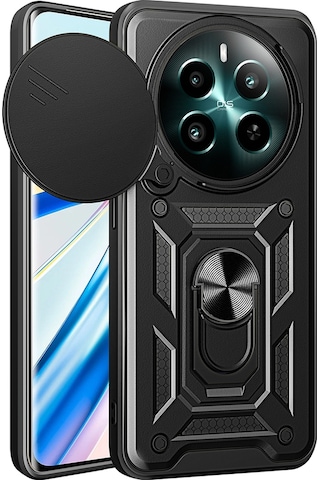 Realme 12 Kılıf Magnetik Standlı Kamera Korumalı Zore Sürgülü Vega Kapak Siyah