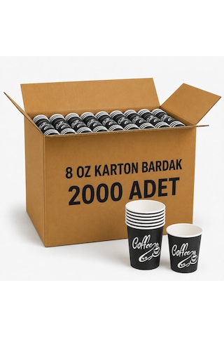 8 Oz Karton Bardak 2000 Adet Siyah Desenli Tek Kullanımlık Kahve Bardağı