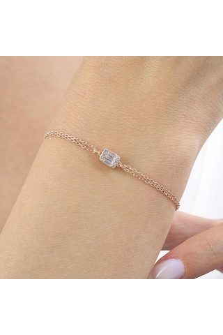Mia Vento Pırlanta Montür Minimal Dörtgen Baget Rosegold Gümüş Bileklik