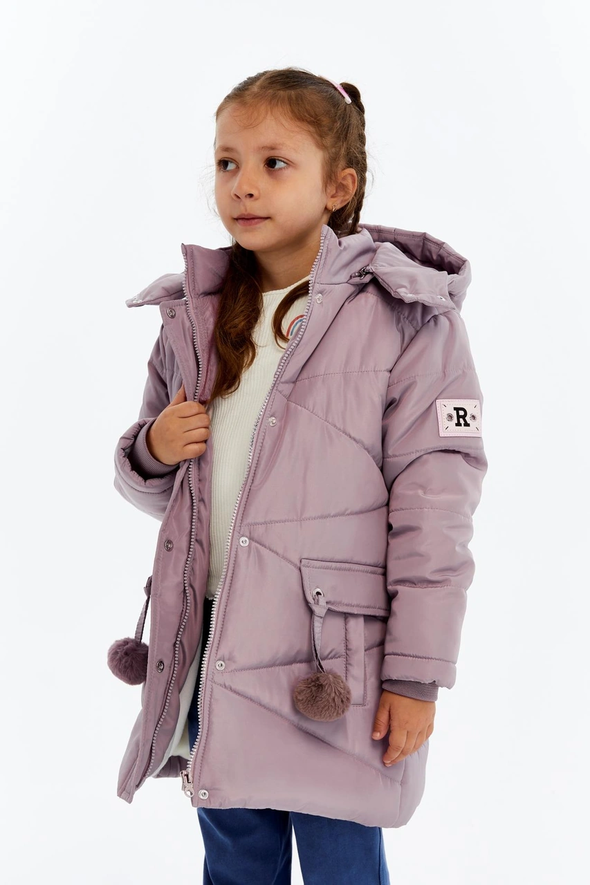 Benitto Kids Kapüşonlu Kışlık Ponpon Detaylı Kız Çocuk Kaban 51354 Mor