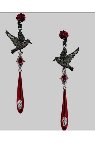 Dükkan Design Love And Deep Space Black Crow Earrings Taşlı Küpe Antrasit