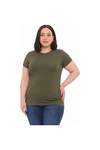 Disentis Modest Büyük Beden Bisiklet Yaka Kısa Kollu Viskon Haki Body