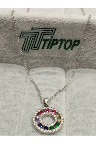 Tiptop/ Gümüş Renk Zirkon Taşlı Çok Renkli Kolye Çok renkli