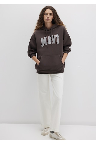 Mavi - Mavi Logo Baskılı Kapüşonlu Kahverengi Sweatshirt 1600361-70222 Kahverengi