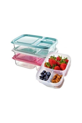 3 Bölmeli Sefer Tası Pratik Kolay Gıda Diyet Saklama Erzak Kabı Çok Renkli