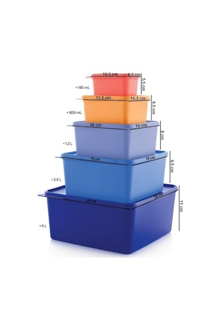 Tupperware Kare Saklama Kabı 5'Li Çok Amaçlı Kutu Renkli Hsgl