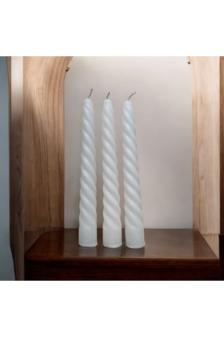 Denic 3 Lü Parlak Beyaz   İtalyan Burgulu   Şamdan Mum  Kıvrımlı Mum