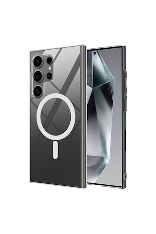 Samsung Galaxy Uyumlu S24 Ultra Kılıf Magsafe Şeffaf Kamera Yeri Açık Çerçeveli Porto Kapak