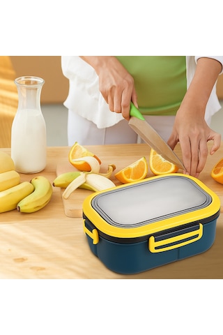 Taşınabilir Yemek Kabı Lunch Box 2 Katlı Diyet Beslenme Kutusu Saklama Kabı Çatal Kaşıklı Sefer Tası Mavi - Lacivert