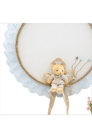 Süslebabypartystore Güpürlü Ve Ayıcıklı 37Cm Kasnak Kapı Süsü - Mavi