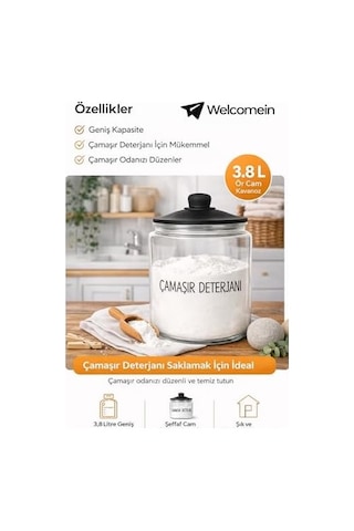 3,8 L Cam Deterjanlık Kavanoz Amber Renk, Kapaklı Laundry Powder Saklama Kabı, Çamaşır Deterjan Kapsülü Ve Pod Düzenleyici 7009