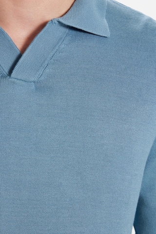 Tudors Erkek Standart Fit Normal Kesim Polo V Yaka İndigo Triko Kazak-32626 İndigo