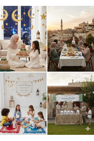 Ramazan Hediyelik Paketleme Çantası, 3 Adet, Cami Tasarımlı Kağıt