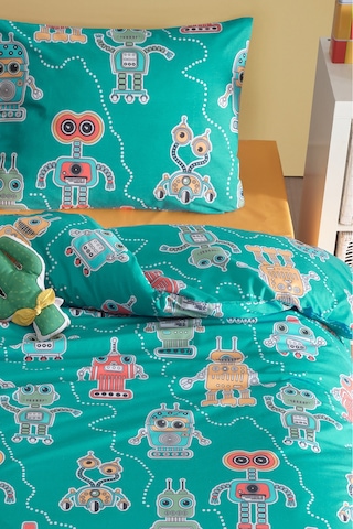 Eponj Home Tek Kişilik Pamuklu Nevresim Takımı 3 Parça Roboti Desen Yeşil / Yumuşak Dokulu Yeşil