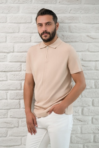 San&fa Slimfit Fermuar Kapamalı Rayon Kumaş Likralı Polo Yaka T-shirt Açık Kahverengi