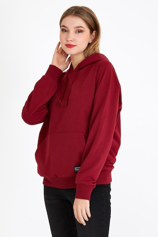 Comeor Kadın Bordo Basic Kapüşonlu Regular Fit Rahat Sweatshirt 001