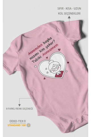 Annemden Başka Nazımı Kim Çeker Tabiki Annanem Baskılı Bebek Zıbını Çıtçıtlı Body Kısa Kol Koyu Pembe