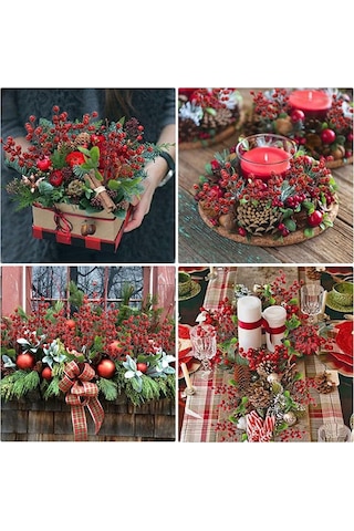 Yılbaşı Çiçeği Yapay Çiçek Çam Dallı Kokina 5 Dal 25 x 30 CM