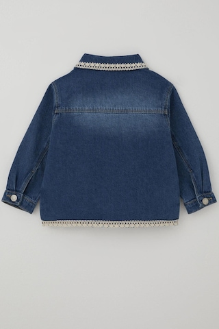 Breeze Kız Çocuk Jean Ceket Yaka & Alt Kısmı Güpür Cep Kapak Detaylı 3-7 Yaş, Mavi Mavi