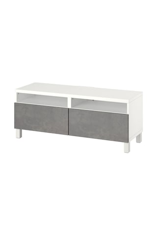 Tv Sehpası, Beyaz-koyu Gri, 120x42x48 Cm, Kallvıken, Çıt Çıt Raylı Gri