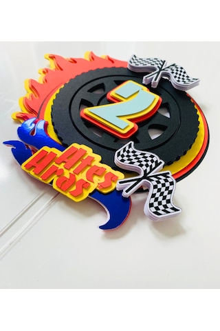 Araba Yarış Temalı İsme Özel 3D Doğum Günü Pasta Süsü Cake Topper