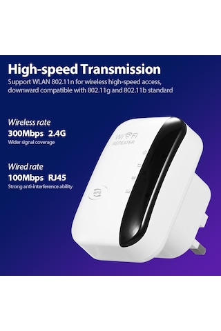 Yaleker Ev İçi 300m Wifi Sinyal Güçlendirici, Kablosuz Repeater, Sinyal Genişletici, Beyaz, İngiliz Standardı