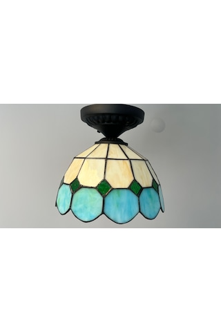Yüceeller Tavan Vitray Avize 25cm 10" Yeşil Su Yeşili