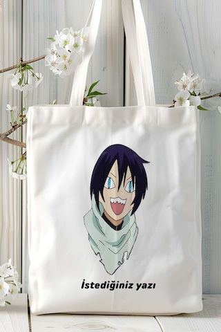 Art Hediye Noragami Beyaz Baskılı Bez Omuz Çantası Kişiye Özel Model 3 Çok Renkli