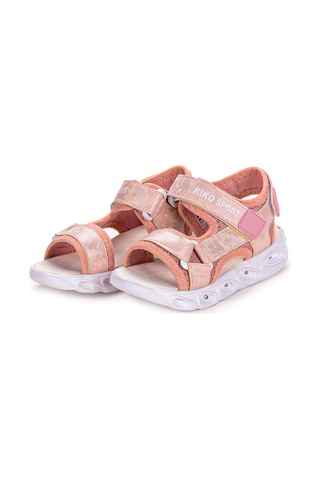 Kiko Kids 133 Hologram Işıklı Kız Çocuk Cırtlı Sandalet Ayakkabı Pudra 001