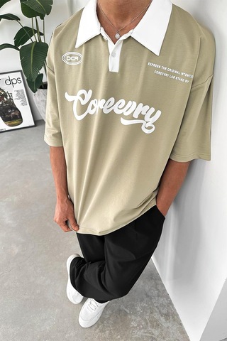 Su Yeşili Coreev Polo Yaka Outplenty Premium Oversize Tişört Su Yeşili