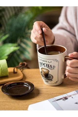 Avrupa Tarzı Küçük Lüks Kahve Fincanı Cappuccino Latte Fincan Kapak Kaşığı İle Retro Vintage Seramik Kupa A