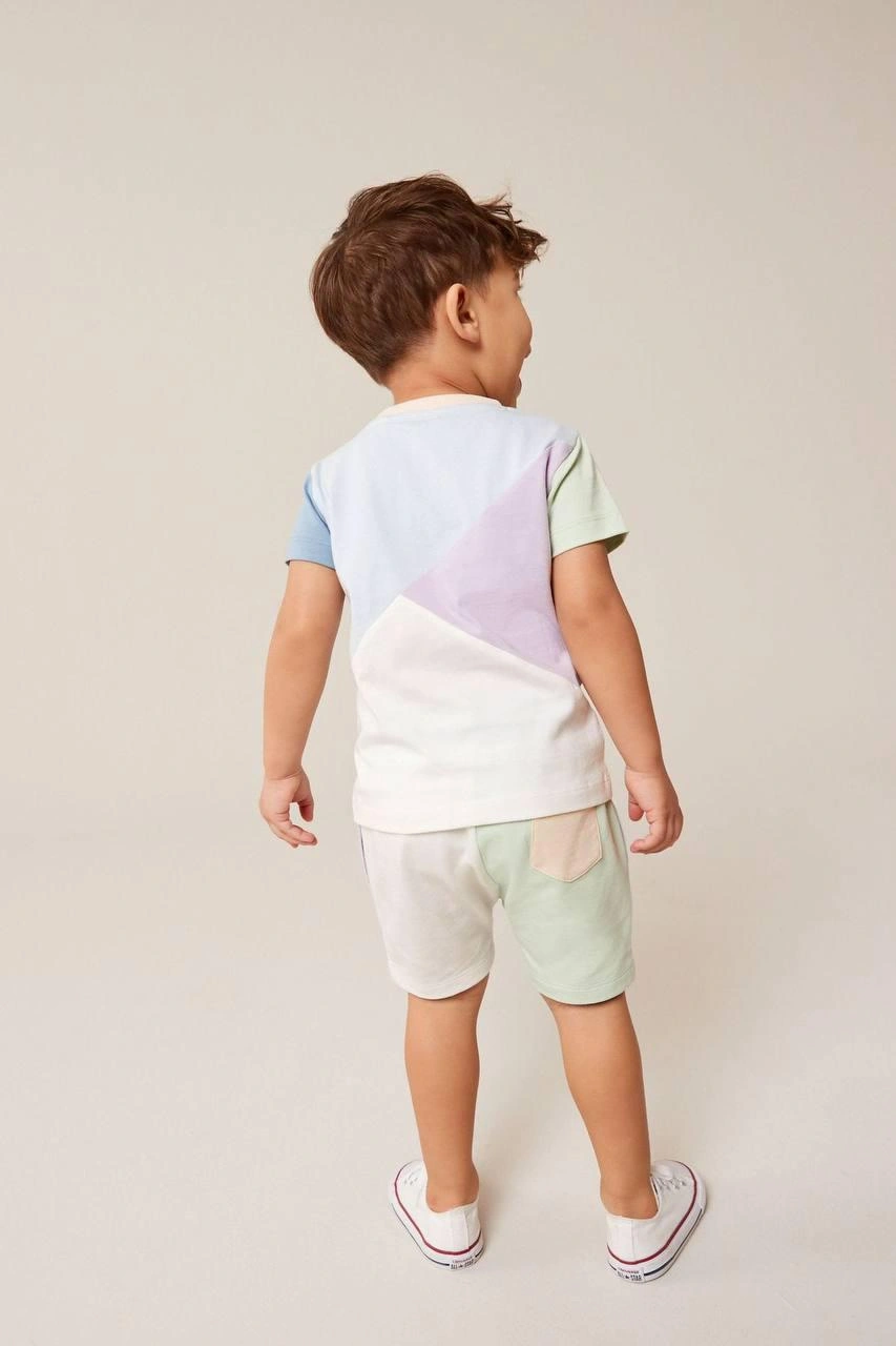 Cg Kids Renkli Çizgiler Erkek Çocuk Alt Üst Takım Mavi - Pembe - Yeşil - Krem
