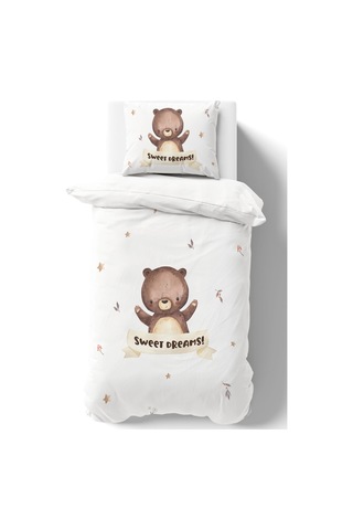 Organik Tek Kişilik Nevresim Takımı 160x220 - Minik Dostum Ayıcık Renkli