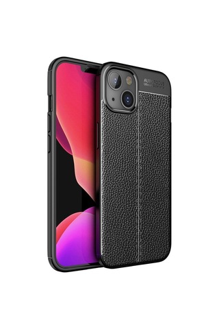 Smcaseİphone Uyumlu 13 Kılıf Deri Dokulu Silikon Nano Ekran Koruyucu Siyah