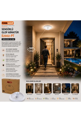 Sensörlü Beyaz Glop Armatür Kafesi E27 Plastik Ip20 220w 5468 Çok Renkli