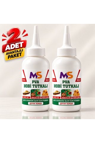 2 Adet Pva Hobi Tutkalı 150 Gram Şeffaf Hazır Ahşap Karton Kumaş Kağıt Uygulama Maket Yapıştırıcısı