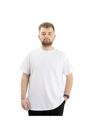 Mode Xl Büyük Beden Erkek T-shirt Bisiklet Yaka Waffle 20033 Beyaz Beyaz
